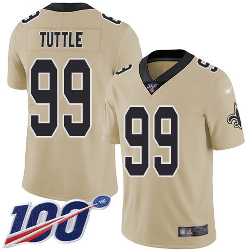 Men New Orleans Saints Limited Gold Men Shy Tuttle Jersey NFL Football #99 100th Season Inverted Legend Jersey->new orleans saints->NFL Jersey
